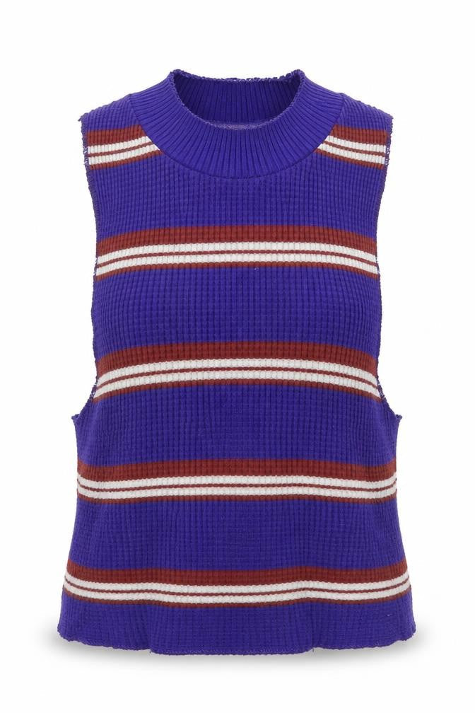 BDG Womens Blue Striped Cotton Basic Tank Size XS Mock Neck