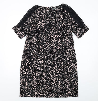 BHS Womens Black Geometric Polyester A-Line Size 12 Boat Neck Zip