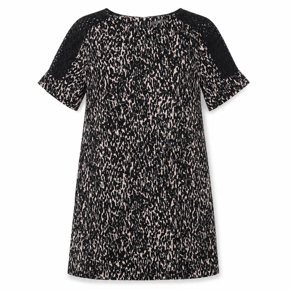 BHS Womens Black Geometric Polyester A-Line Size 12 Boat Neck Zip