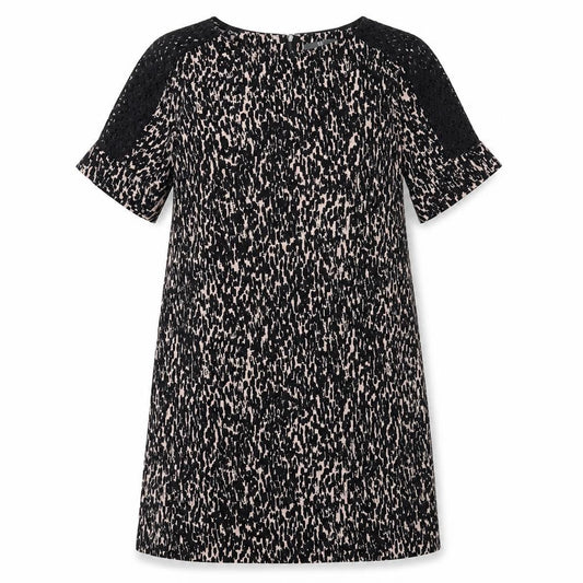 BHS Womens Black Geometric Polyester A-Line Size 12 Boat Neck Zip