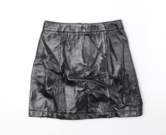 Topshop Womens Black Polyurethane Mini Skirt Size 8 Zip