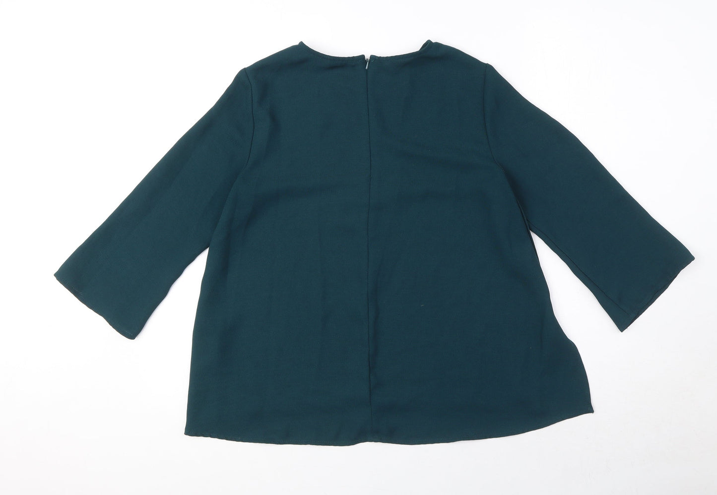 Topshop Womens Green Polyester Basic Blouse Size 8 Round Neck