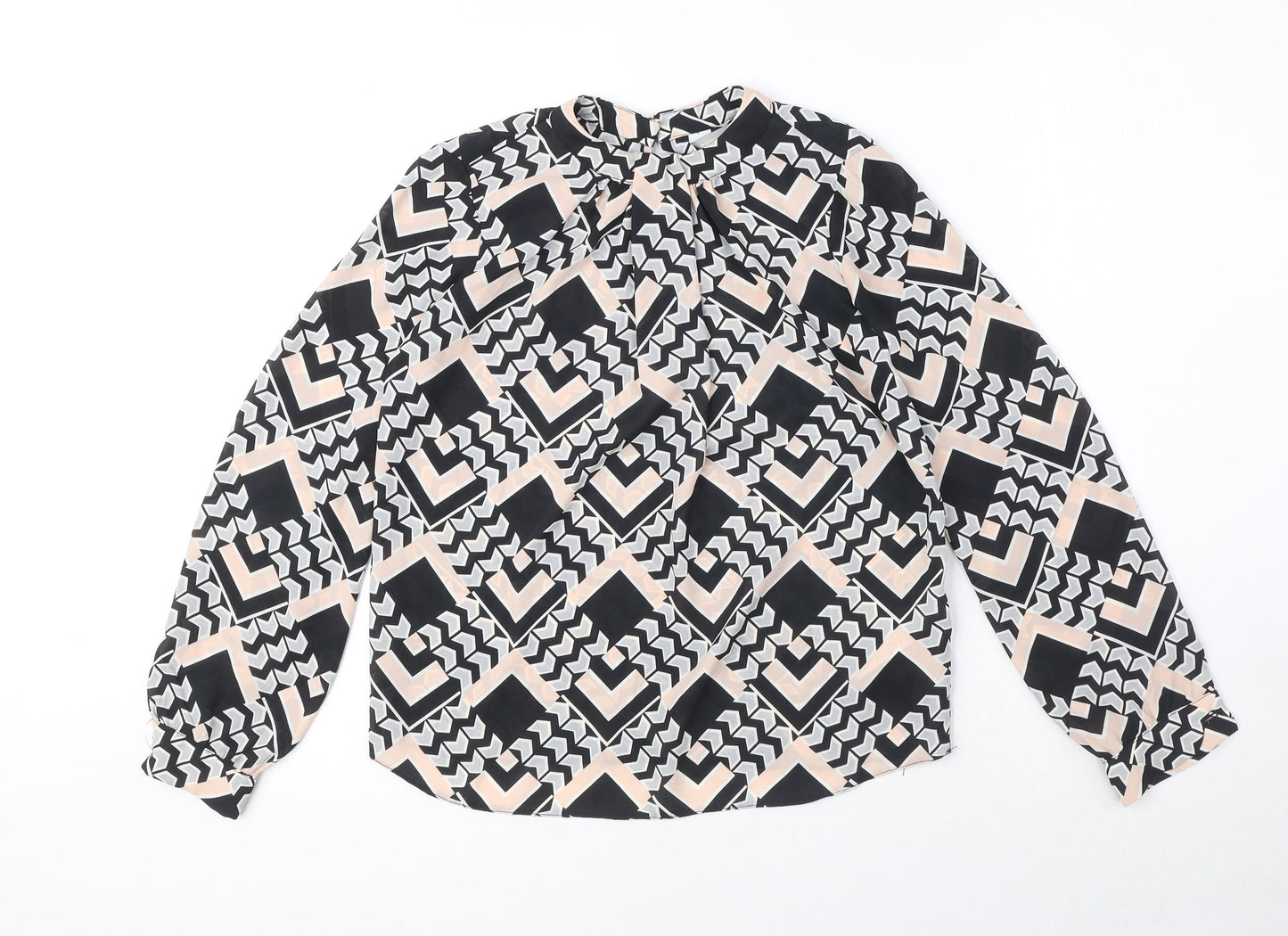 Dorothy Perkins Womens Black Geometric Polyester Basic Blouse Size 6 Mock Neck