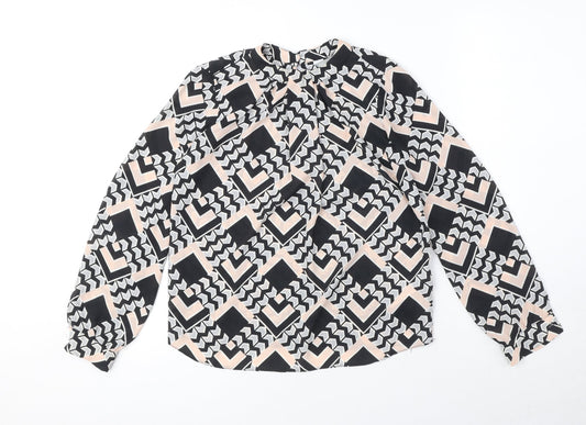 Dorothy Perkins Womens Black Geometric Polyester Basic Blouse Size 6 Mock Neck