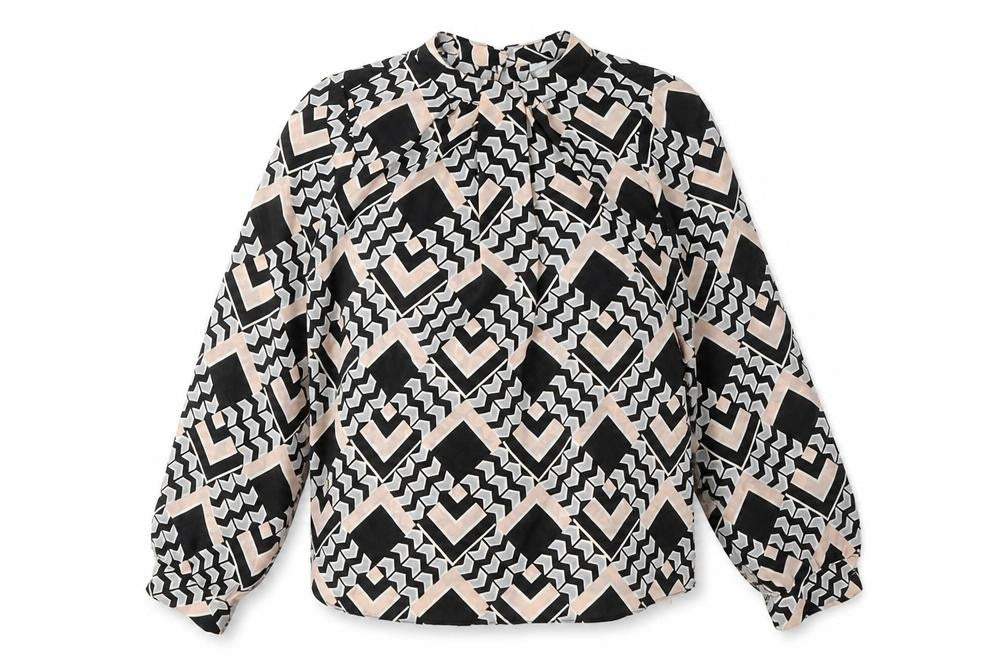 Dorothy Perkins Womens Black Geometric Polyester Basic Blouse Size 6 Mock Neck