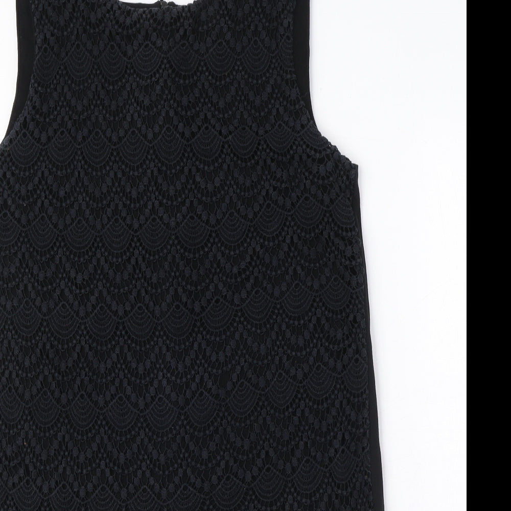 Mango Womens Black Viscose Shift Size XL Boat Neck Pullover - Crocheted Lace Detail