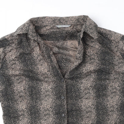 Marks & Spencer Womens Beige Geometric Cotton Basic Button-Up Size 10 Collared
