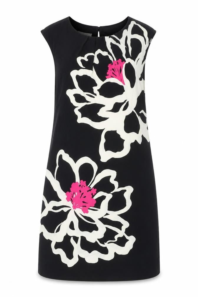 London Times Womens Black Floral Polyester Shift Size 6 Round Neck Pullover