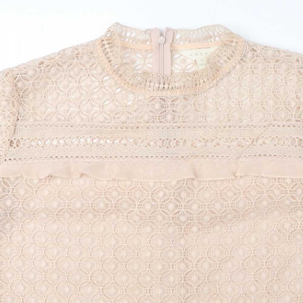 Adiva Womens Pink Geometric Polyester Basic Blouse Size L Round Neck