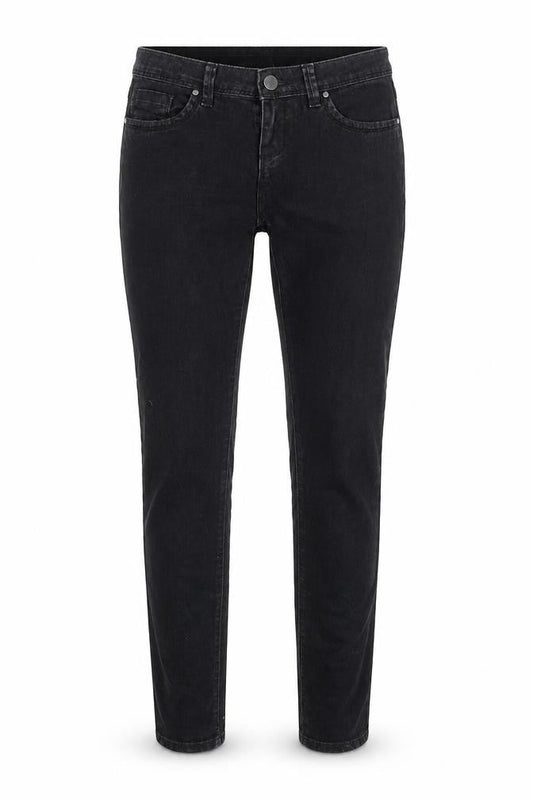 Front view of Denim & Co. women’s black cotton skinny jeans, size UK 8, 30-inch leg regular zip