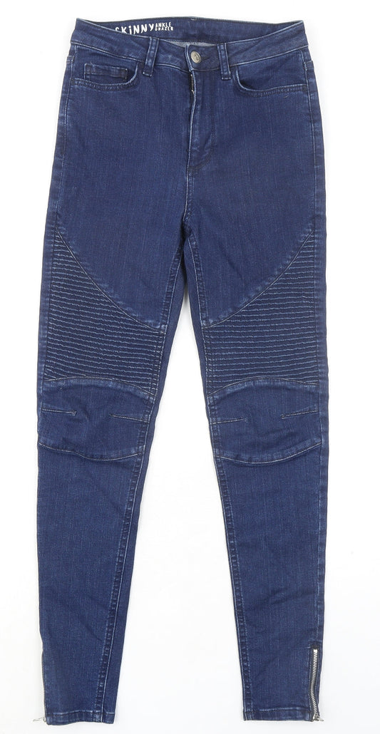 Marks and Spencer Womens Blue Cotton Skinny Jeans Size 6 L27 in Regular Zip