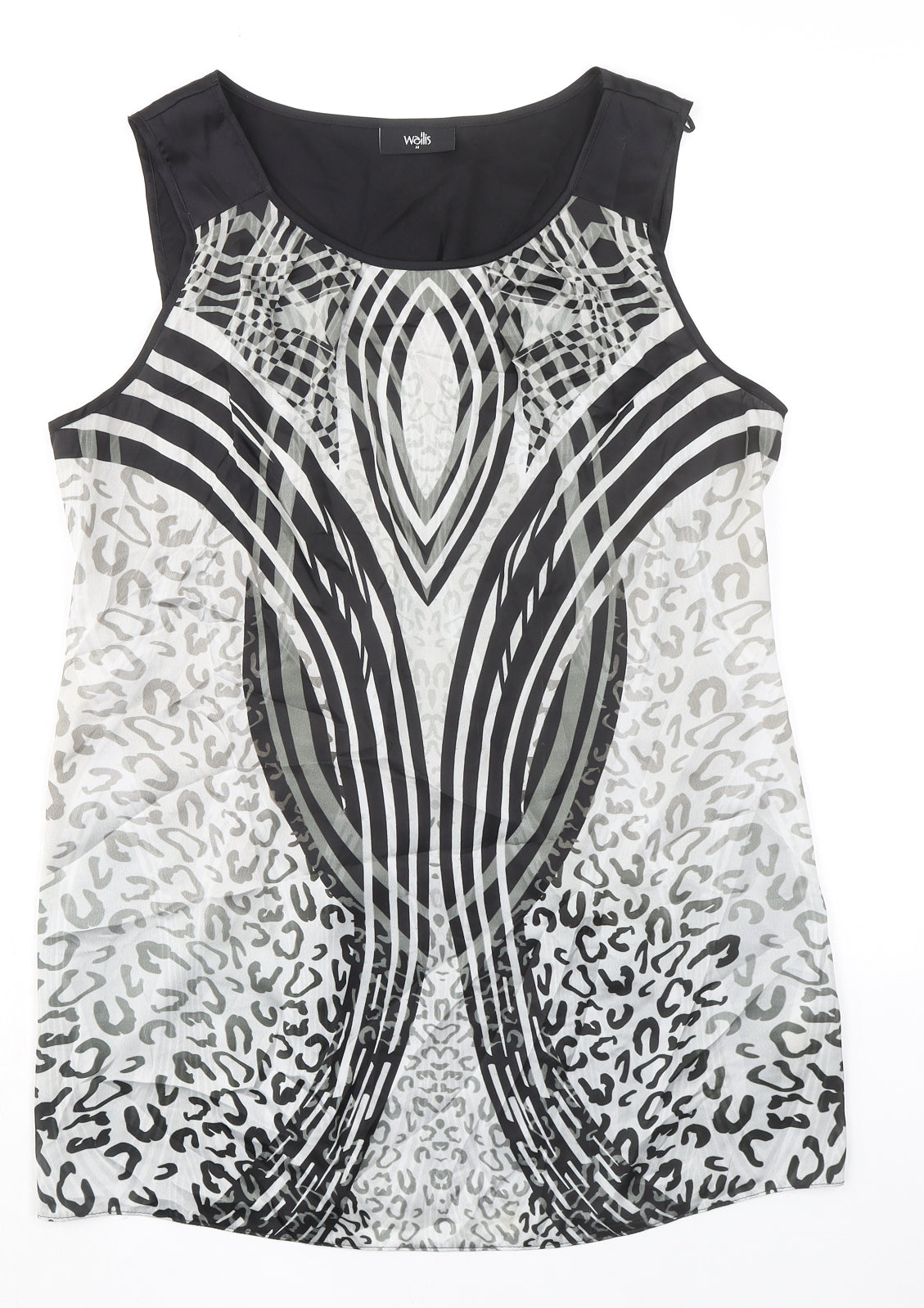 Wallis Womens Black Geometric Polyester Basic Tank Size M Round Neck