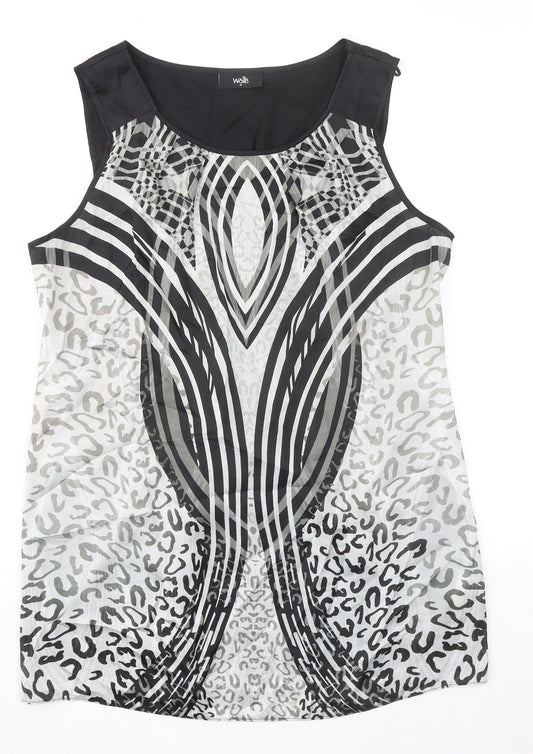 Wallis Womens Black Geometric Polyester Basic Tank Size M Round Neck