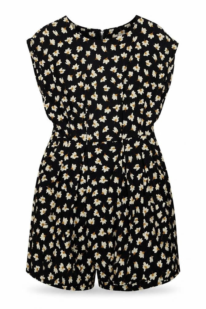 Glamorous Womens Black Floral Polyester Playsuit One-Piece Size 6 Zip