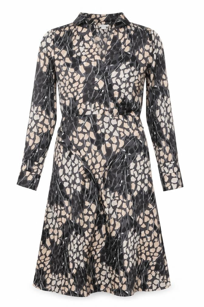 H&M Womens Grey Geometric Polyester A-Line Size 8 V-Neck Zip