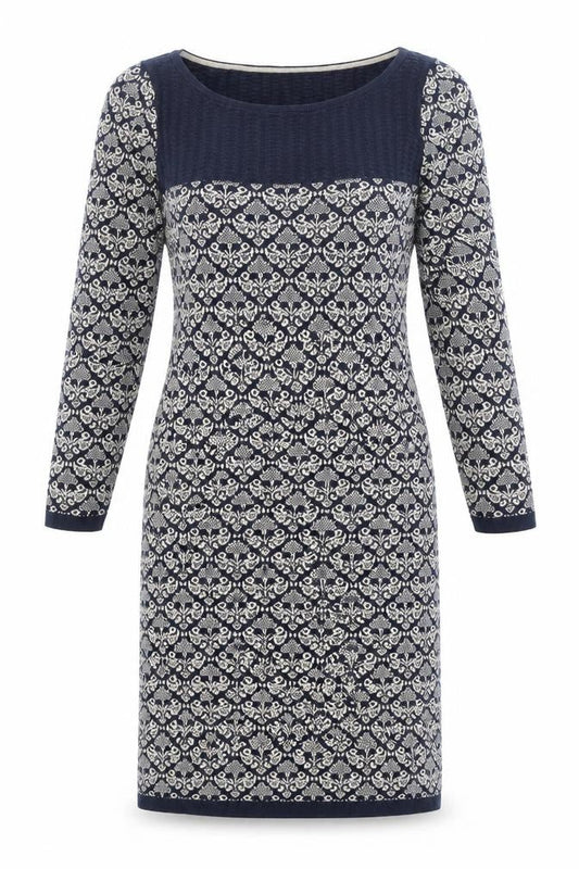 Monsoon Womens Blue Geometric 100% Cotton Sheath Size S Boat Neck Pullover