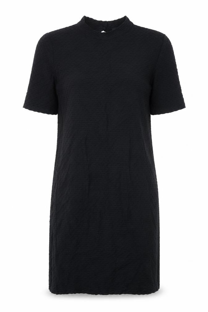 Topshop Womens Black Cotton Shift Size 12 Mock Neck Button