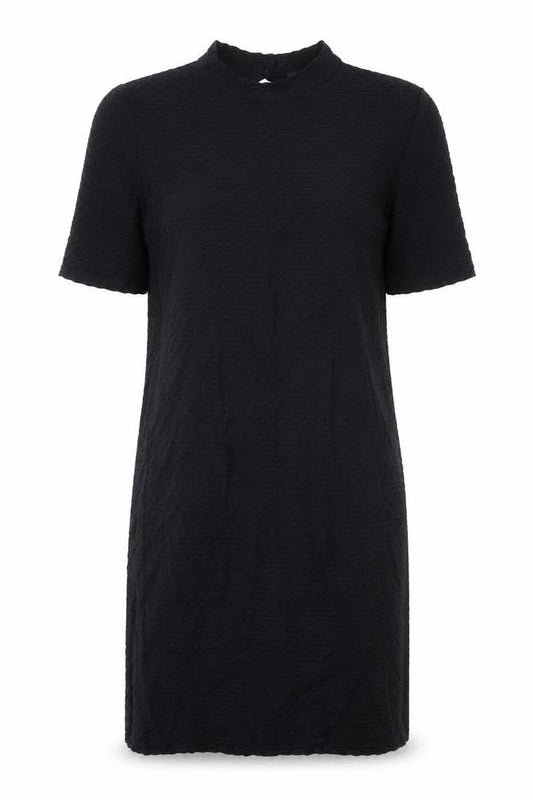 Topshop Womens Black Cotton Shift Size 12 Mock Neck Button