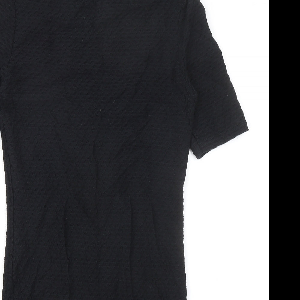 Topshop Womens Black Cotton Shift Size 12 Mock Neck Button