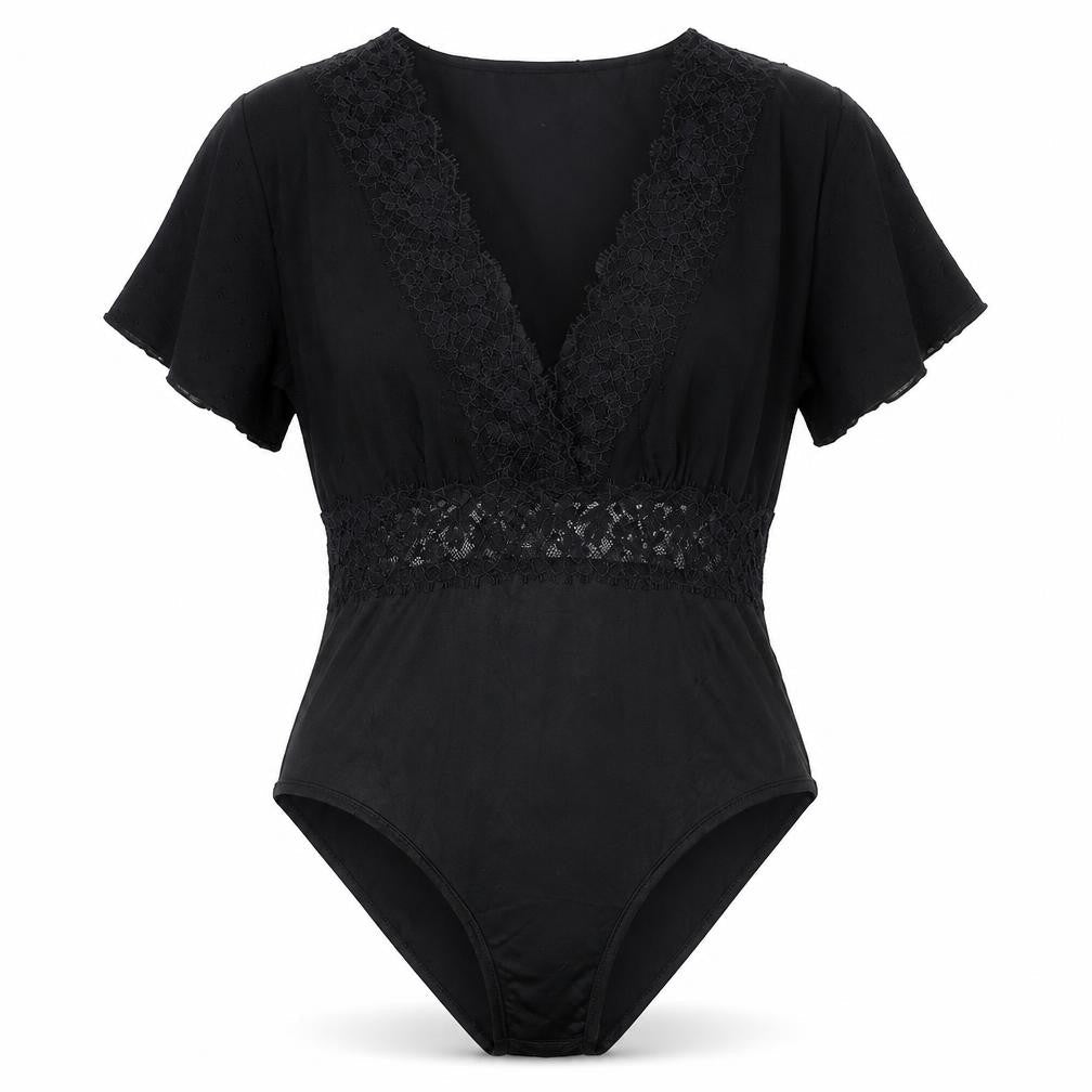 Greathe Womens Black Polyester Bodysuit One-Piece Size L Zip