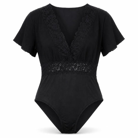 Greathe Womens Black Polyester Bodysuit One-Piece Size L Zip