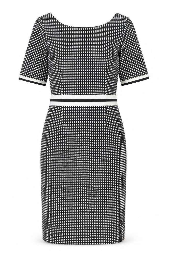 NEXT Womens Black Geometric Polyester Shift Size 8 Round Neck Zip