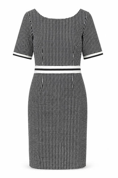 Next Womens Black Geometric Polyester Shift Size 8 Round Neck Zip