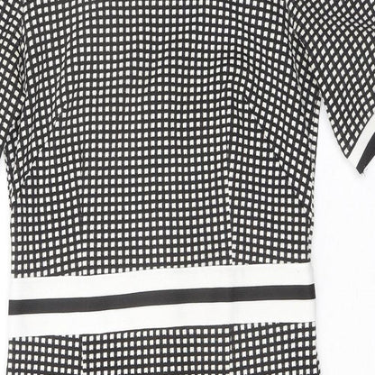 Next Womens Black Geometric Polyester Shift Size 8 Round Neck Zip