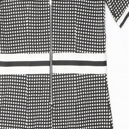 Next Womens Black Geometric Polyester Shift Size 8 Round Neck Zip