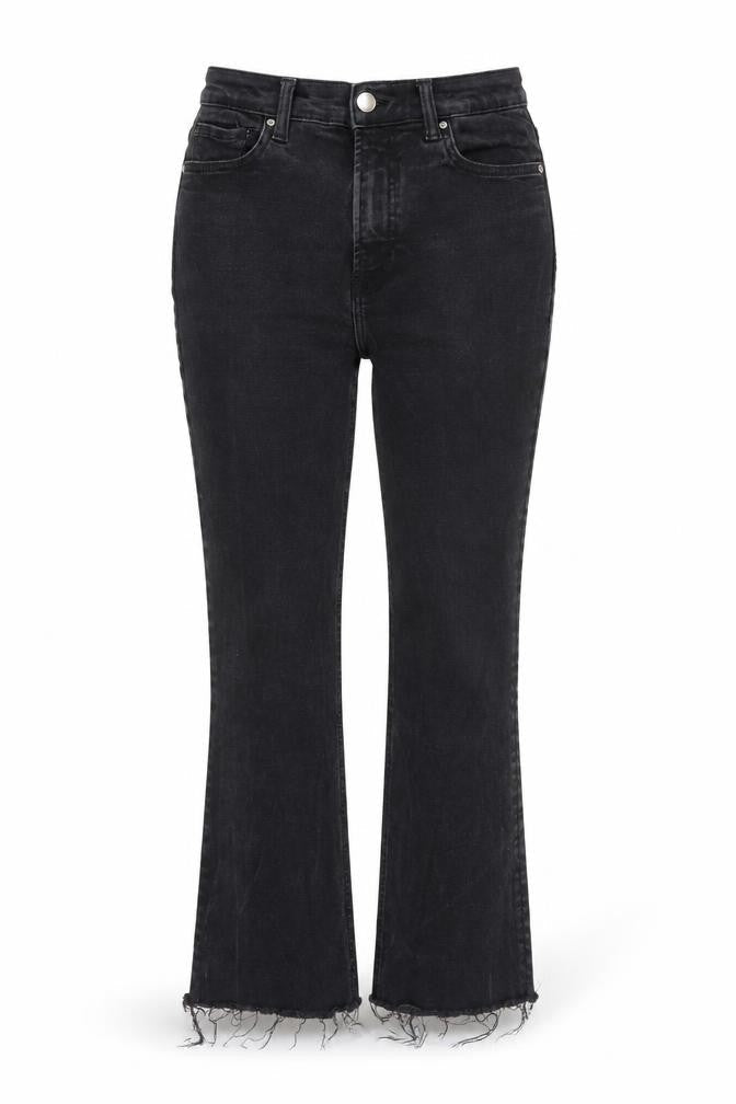 Mango Womens Black Cotton Bootcut Jeans Size 12 L23 in Regular Zip - Raw Hem