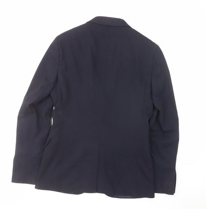 Back view of ASOS men’s blue polyester jacket suit jacket, size 36, regular