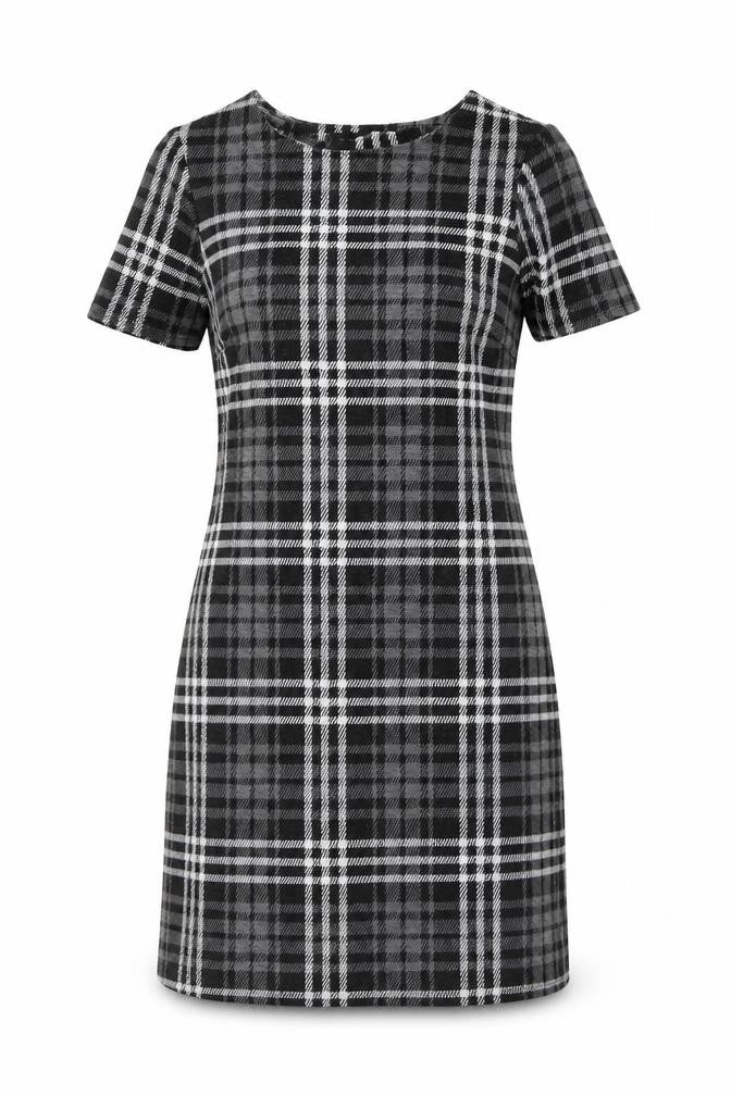 ET VOUS Womens Black Plaid Polyester A-Line Size 10 Round Neck Pullover
