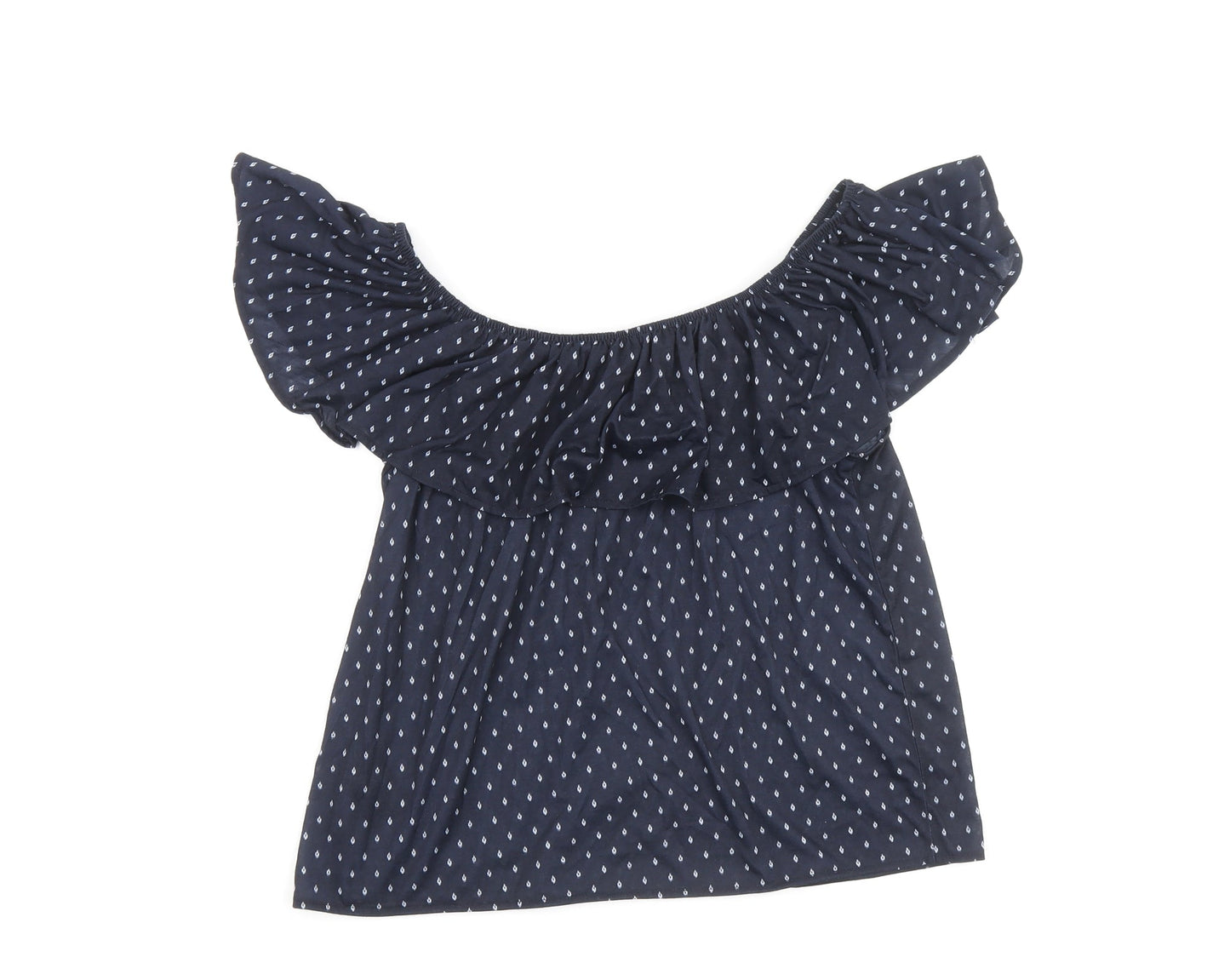 H&M Womens Blue Geometric Polyester Basic Blouse Size S Boat Neck