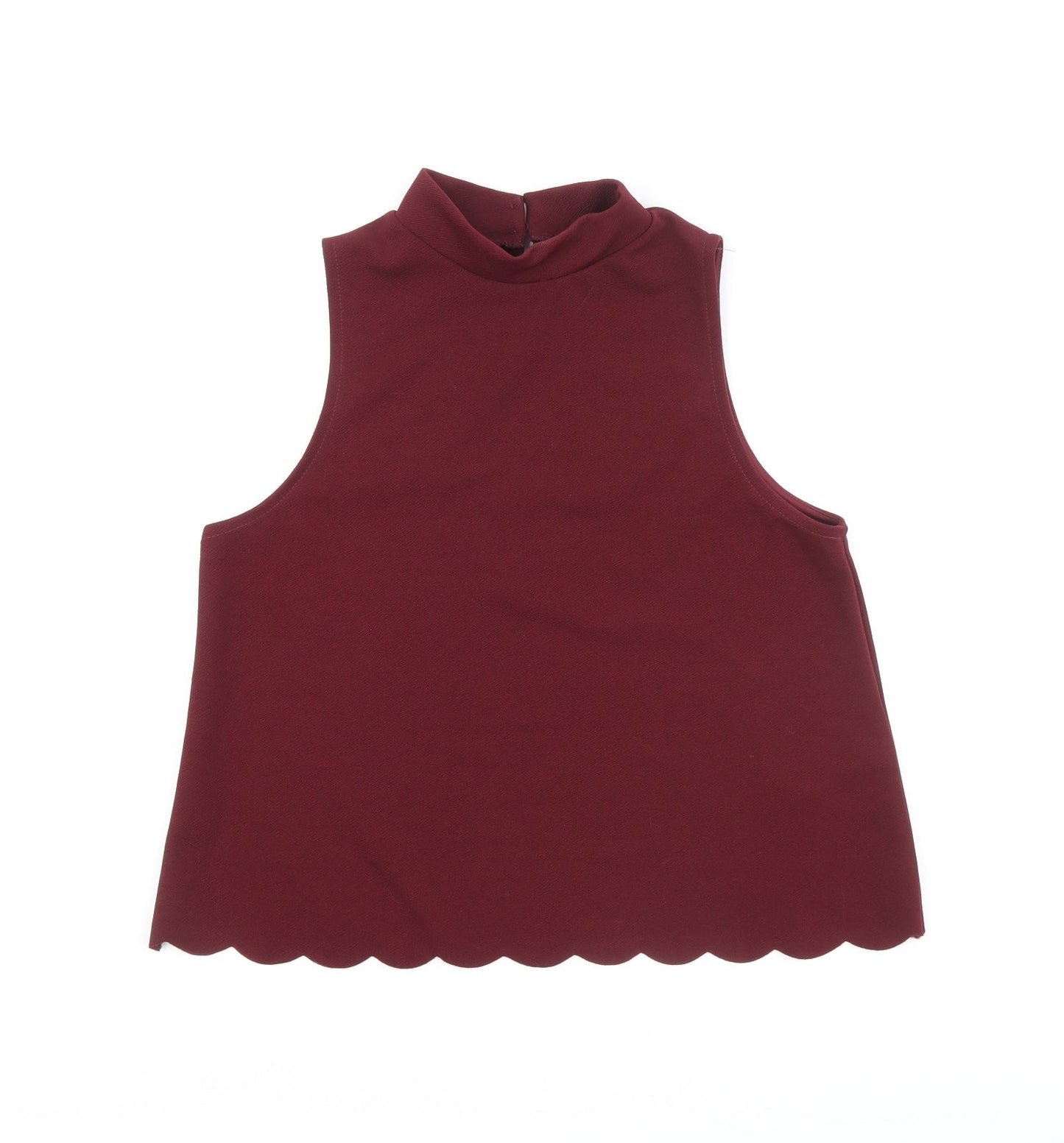 New Look Womens Red Polyester Basic Blouse Size 12 Mock Neck - Scallop Hem