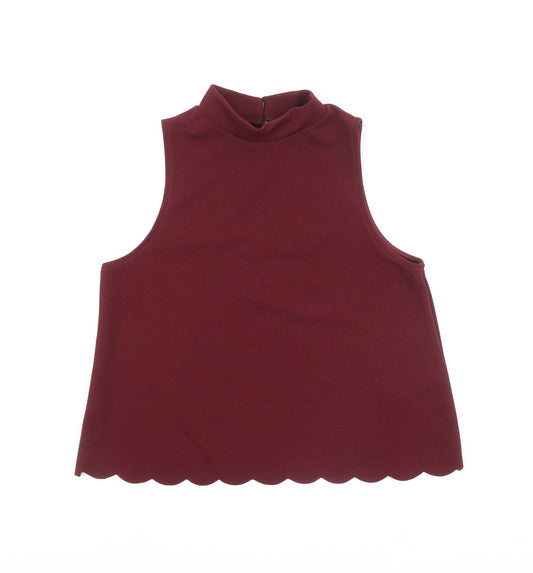New Look Womens Red Polyester Basic Blouse Size 12 Mock Neck - Scallop Hem