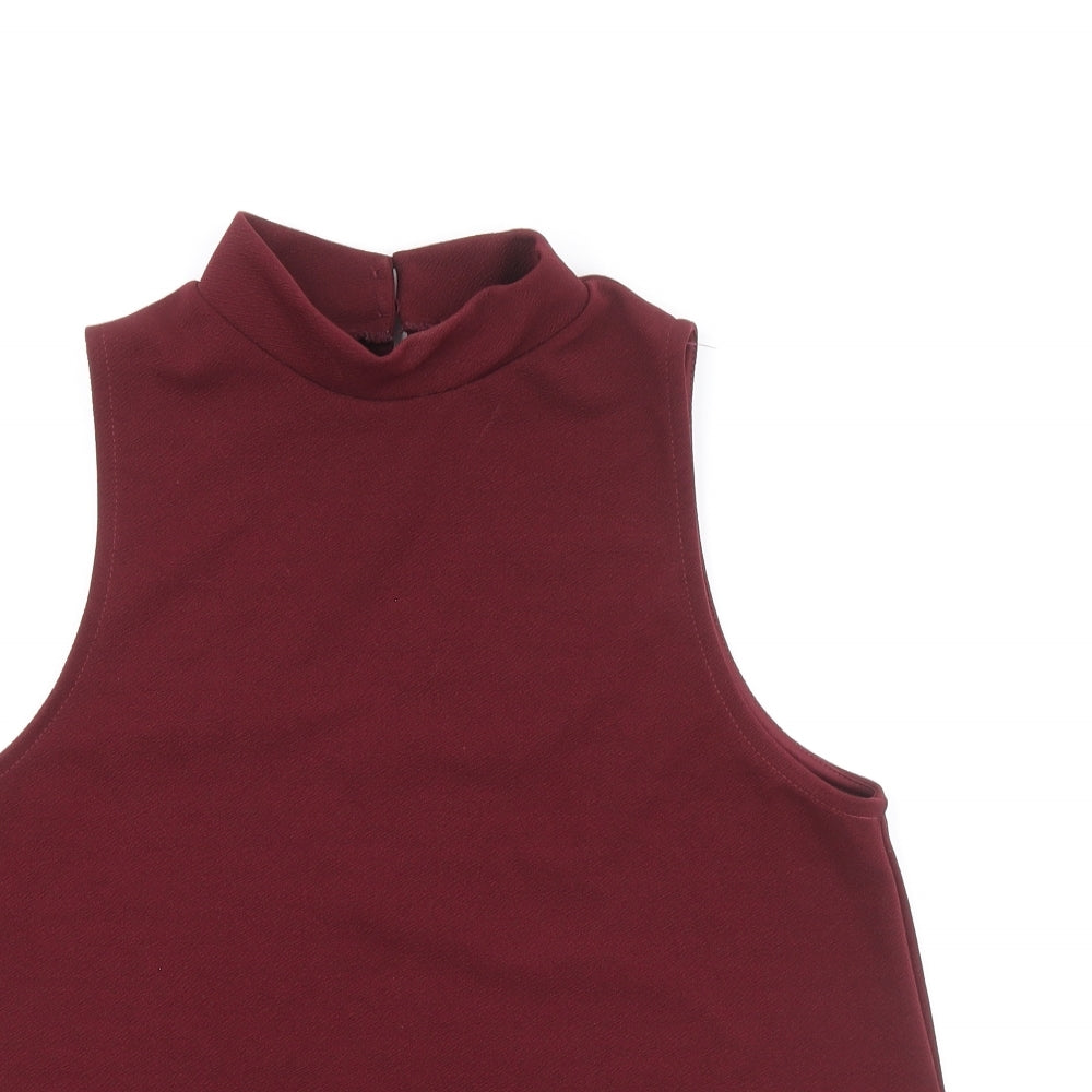 New Look Womens Red Polyester Basic Blouse Size 12 Mock Neck - Scallop Hem