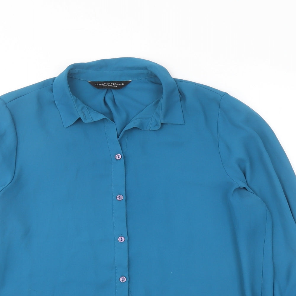 Dorothy Perkins Womens Blue Polyester Basic Button-Up Size 10 Collared