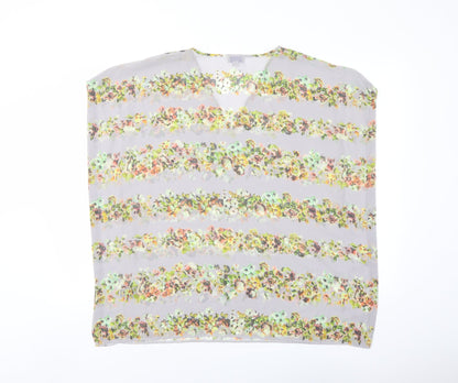 Mary Portas Womens Grey Floral Polyester Basic Blouse Size 10 V-Neck