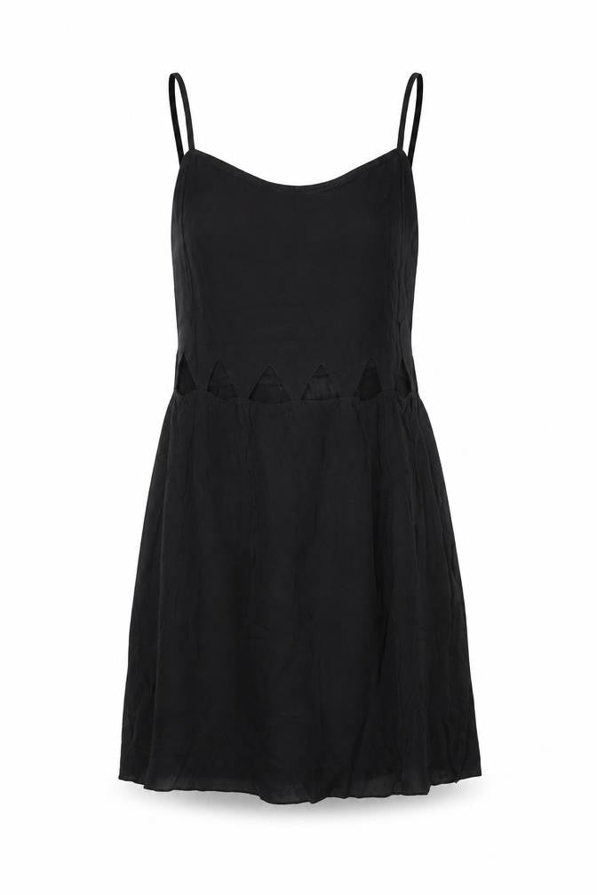 H&M Womens Black Viscose Slip Dress Size 8 Round Neck Zip