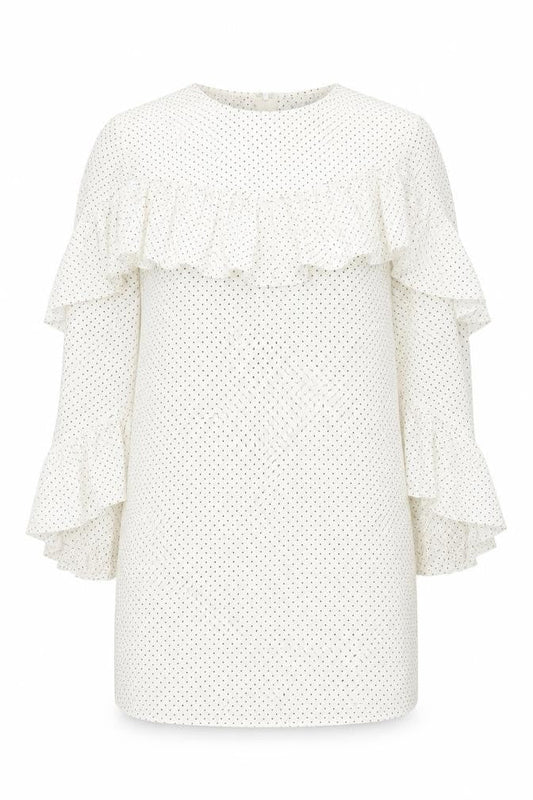 Glamorous Womens Ivory Polka Dot Polyester Sheath Size 10 Round Neck Zip