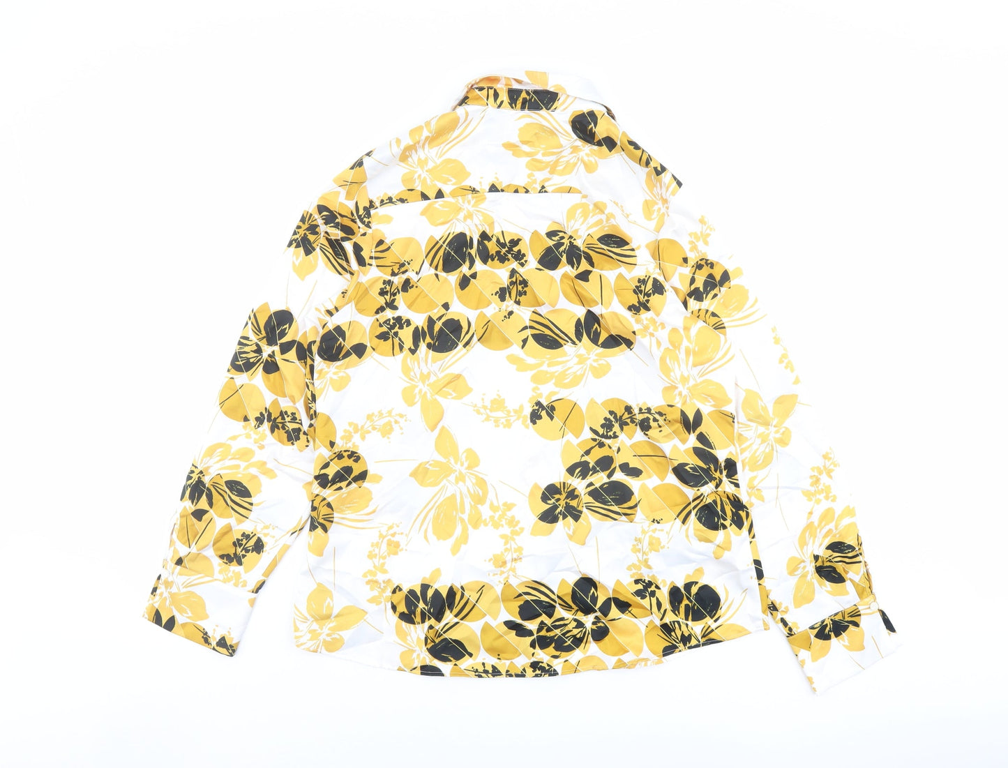Marks and Spencer Womens Yellow Geometric Polyester Basic Button-Up Size 14 Collared