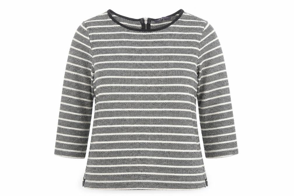 Marks & Spencer Womens Grey Round Neck Striped Cotton Pullover Jumper Size 8