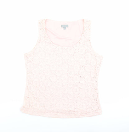 Suzanne Grae Womens Pink Nylon Basic Tank Size L Scoop Neck