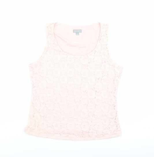 Suzanne Grae Womens Pink Nylon Basic Tank Size L Scoop Neck