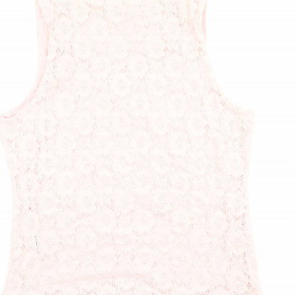 Suzanne Grae Womens Pink Nylon Basic Tank Size L Scoop Neck