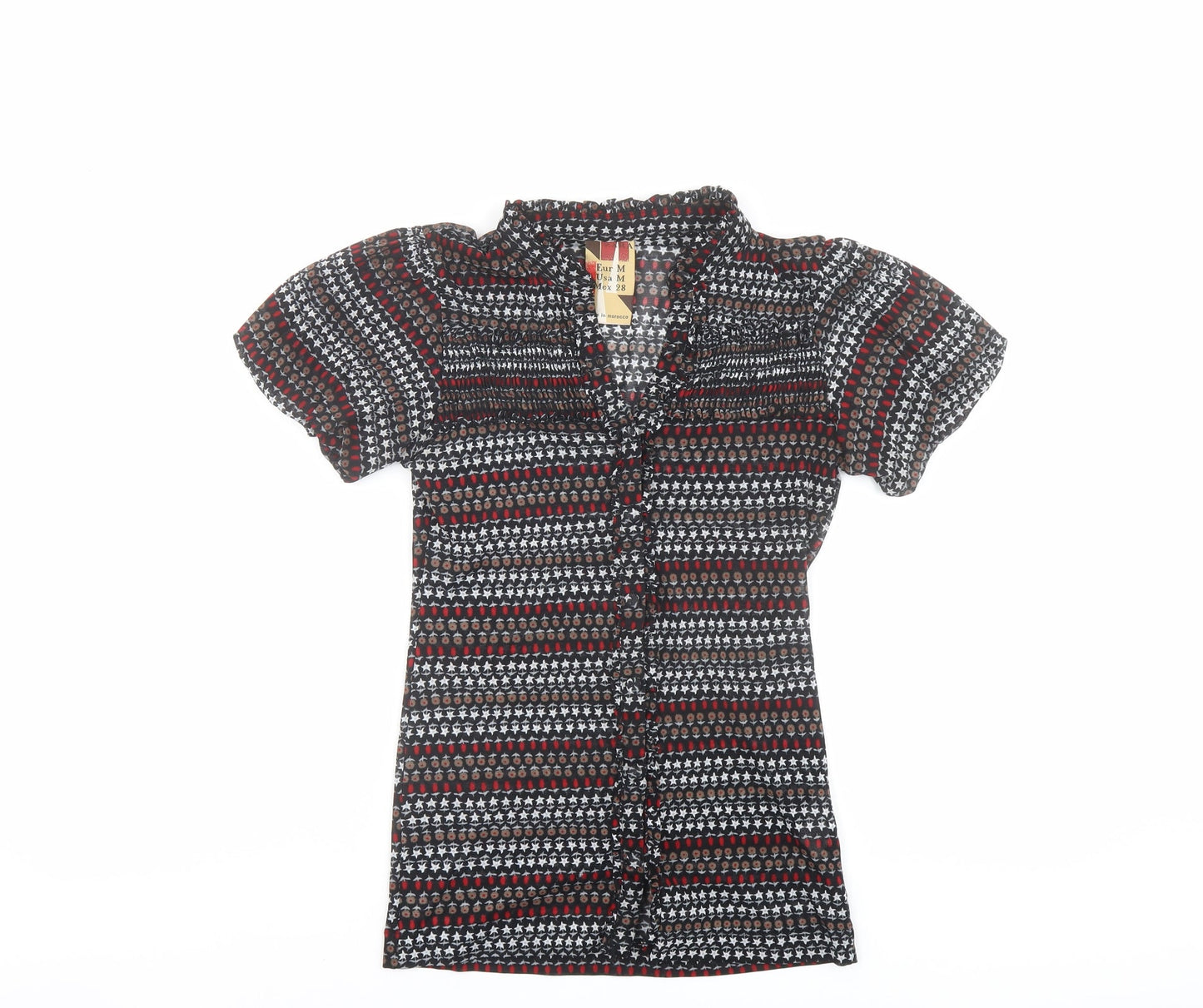 Zara Womens Multicoloured Geometric Polyester Basic Button-Up Size M V-Neck