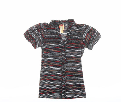 Zara Womens Multicoloured Geometric Polyester Basic Button-Up Size M V-Neck