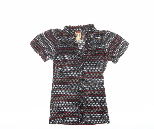 Zara Womens Multicoloured Geometric Polyester Basic Button-Up Size M V-Neck