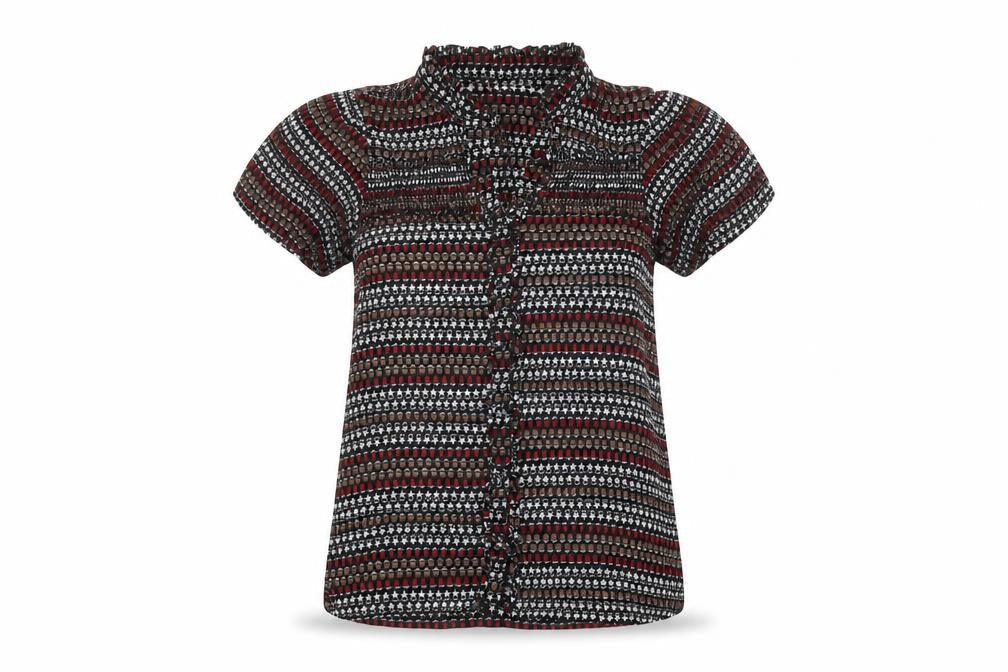 Zara Womens Multicoloured Geometric Polyester Basic Button-Up Size M V-Neck