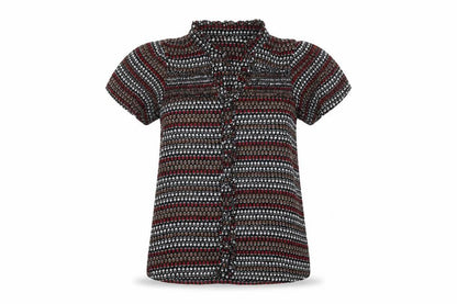 Zara Womens Multicoloured Geometric Polyester Basic Button-Up Size M V-Neck